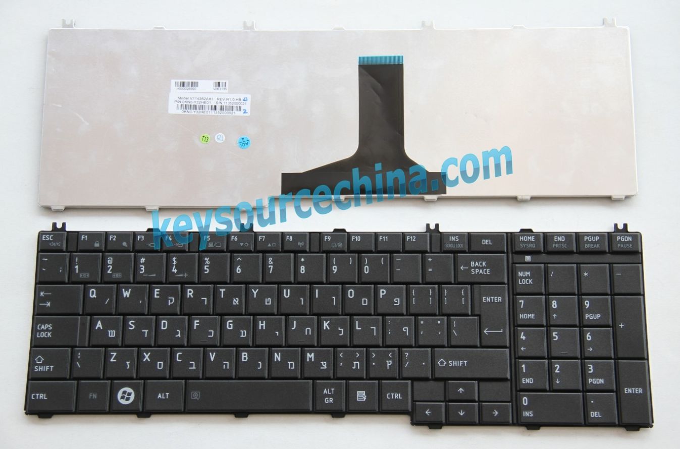 Toshiba Satellite C650 Hebrew Keyboard,0KN0-Y32HE01 Hebrew Keyboard,V114362AK1 HB Hebrew Keyboard