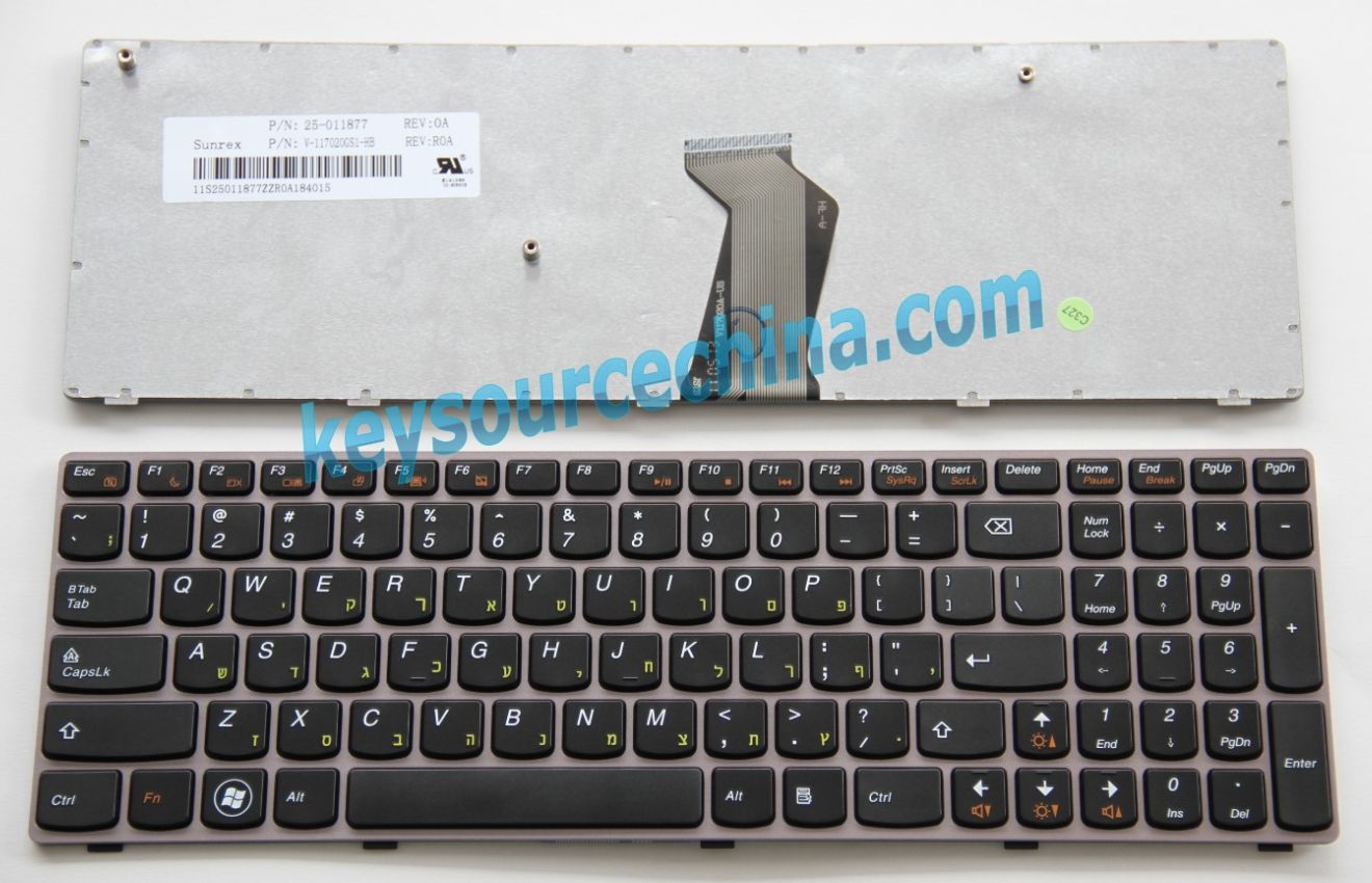 V114362AK1 HB Original Hebrew Keyboard for PN:25-011877, Lenovo IdeaPad V570 B570 V575 B575 B590 Z570 Z575