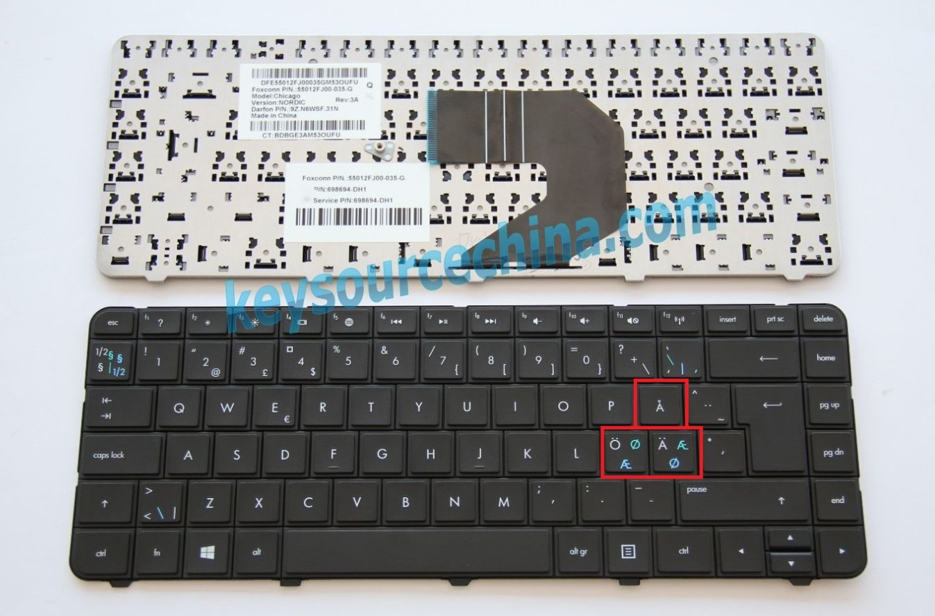 9Z.N6WSF.31N Originalt HP 250 G1, 255 G1, 430, 435, 630, 635, 650, 655, 2000 Nordic Keyboard