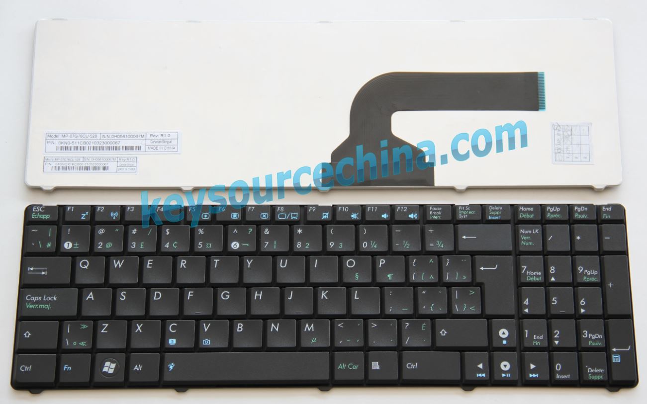 04GNQX1KCB00-2,0KN0-511CB02,0KN0-511CB02,Asus N50 Laptop Clavier Canadian,ASUS N51 Laptop Clavier Canadiant,Asus N52 Laptop Clavier Canadian,Asus N60 Laptop Clavier Canadian,Asus A52 Laptop Clavier Canadian,ASUS X73S Laptop Clavier Canadian