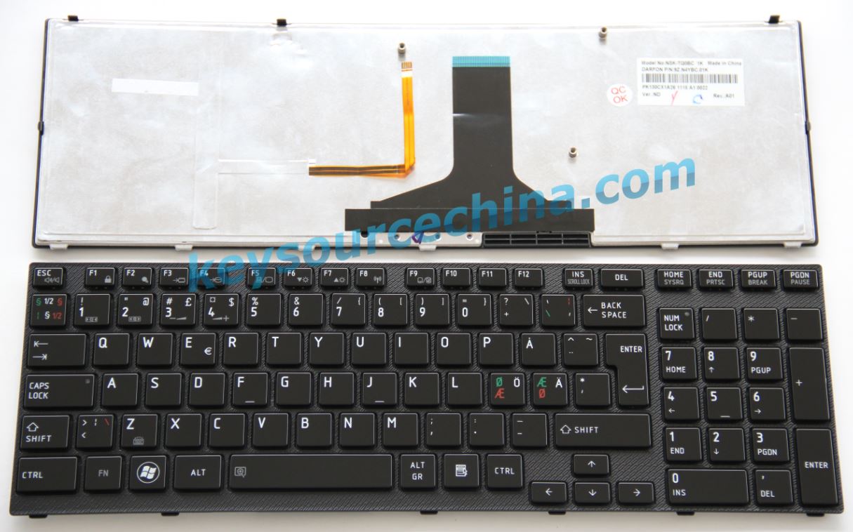 Toshiba A660 A665 Nordic backlit keyboard 9Z.N4YBC.01K PK130CX1A26