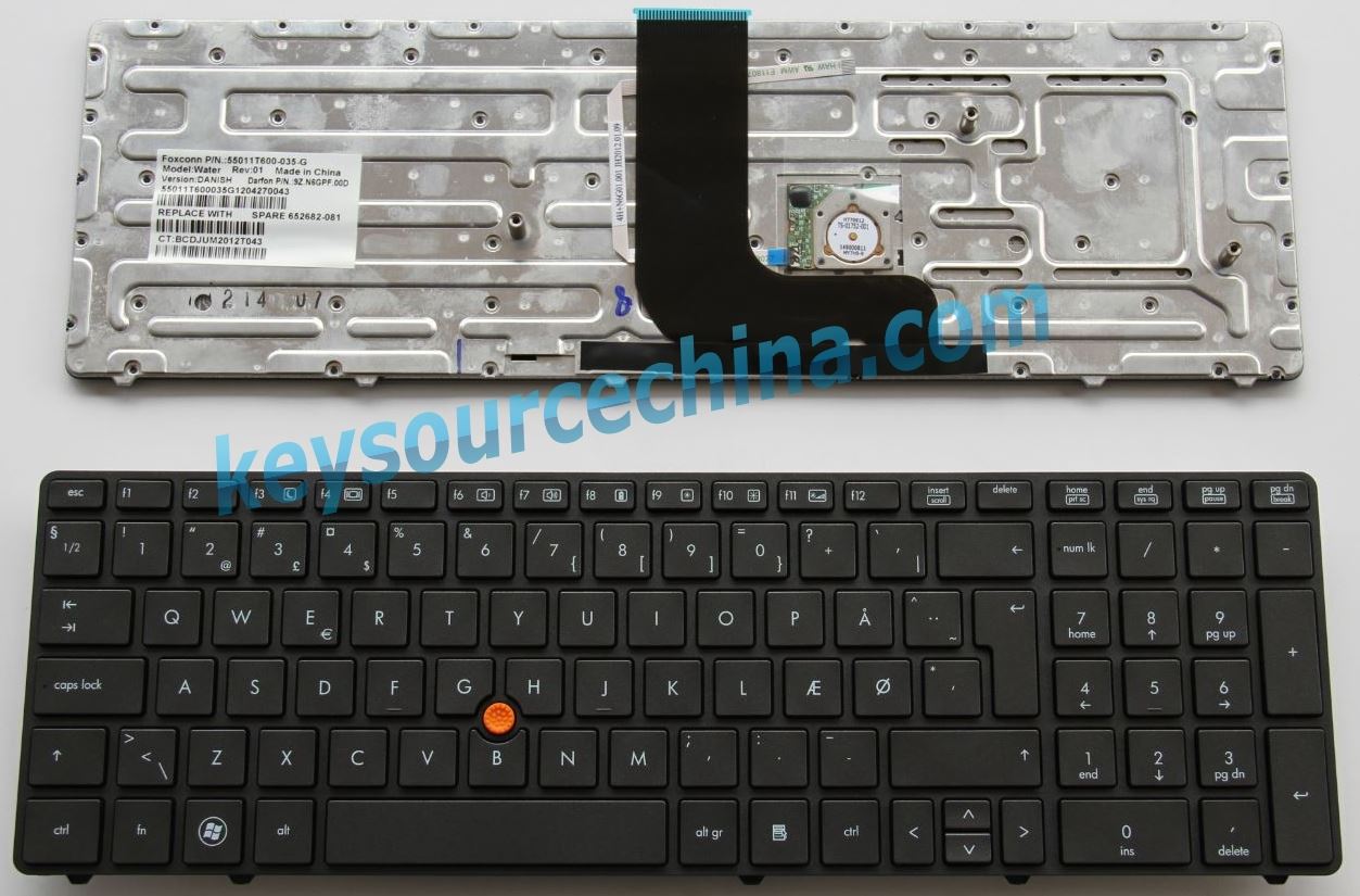 HP Elitebook 8560W 8570W Dansk bærbar tastatur 652682-081 9Z.N6GPF.00D