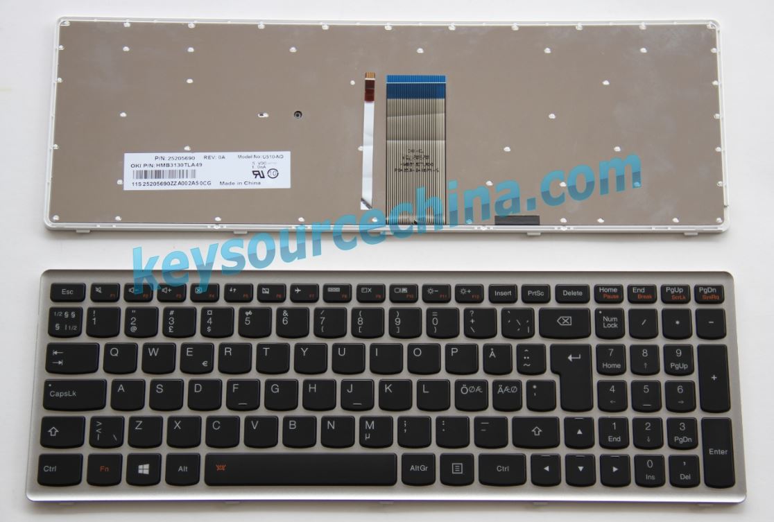 Model No: U510-ND Original Lenovo Ideapad U510 Z710 Nordic keyboard