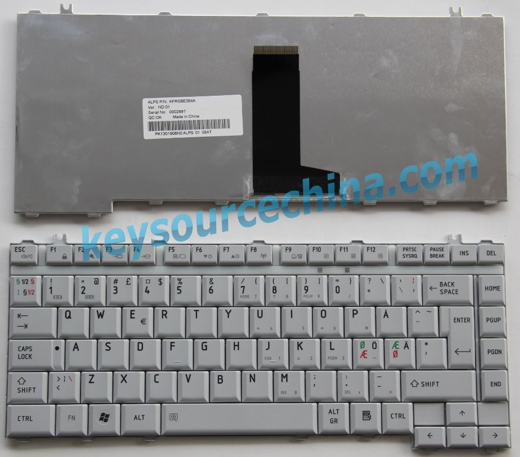 PK130196N0 Original Toshiba Satellite A200 A205 A210 L200 L205 M200, Qosmio F40 G40 Nordic Keyboard