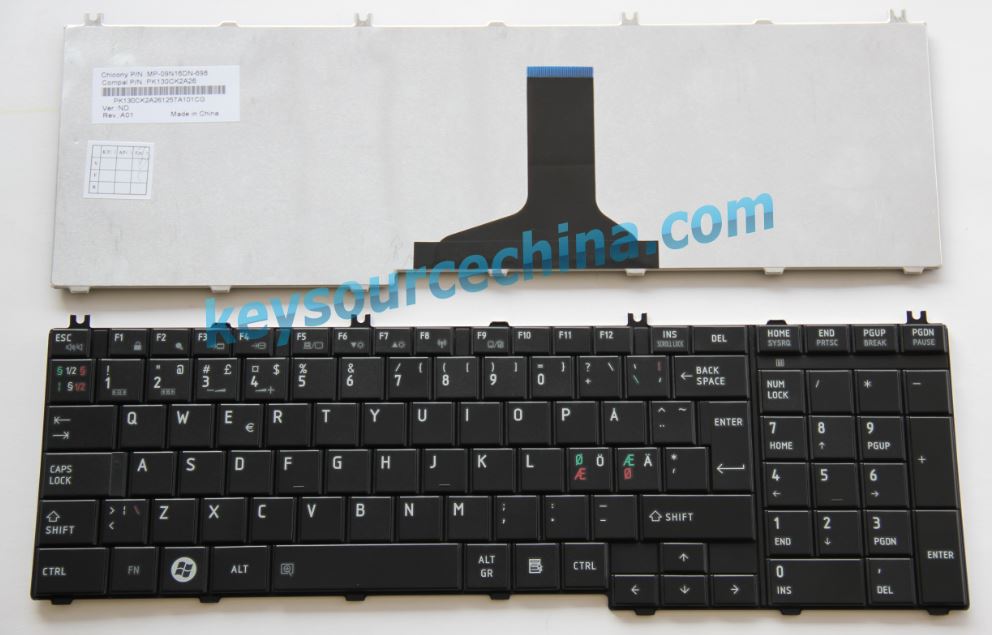 MP-09N16DN-698 Originalt Toshiba Satellite C650 C655 C660 B350 T350 L650 L655 L670 L675 L750 L755D L770 L775D Nordic Keyboard