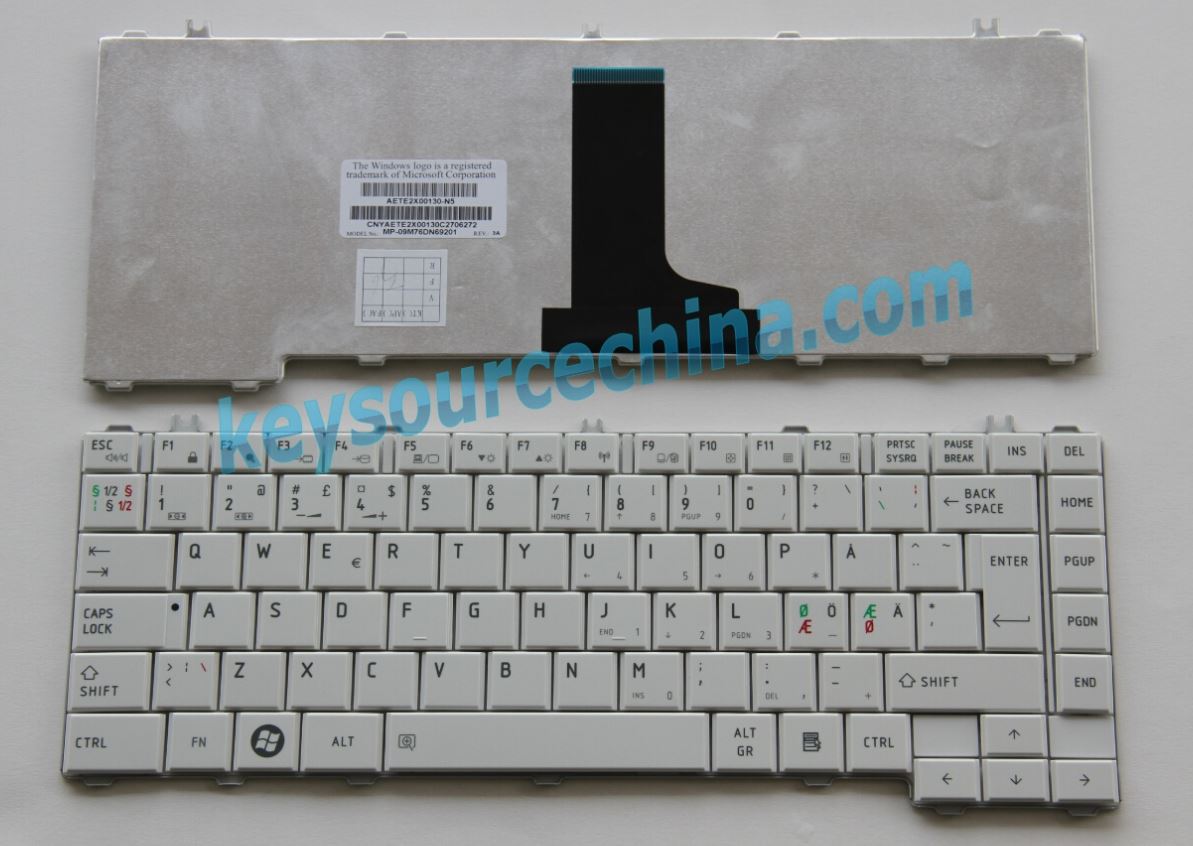 MP-09M76DN69201 Original Nordic Keyboard Toshiba Satellite C600 C605 C640 C645 L600 L630 L635 L640 L645 L645D L700 L730 L735 L740 L745 L745D