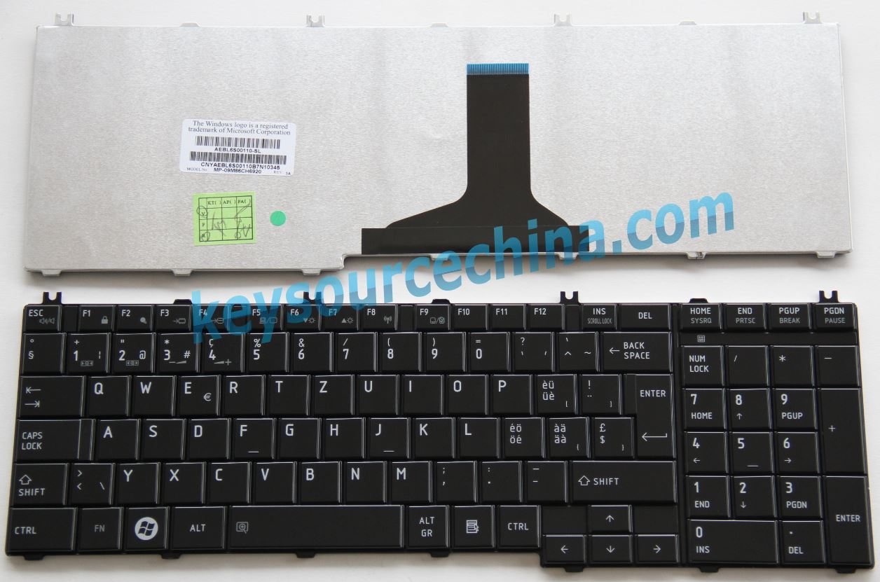 Toshiba Satellite C650 C655 L650 L655 L670 L675 C660 C660D L750 L775 Glossy Black QWERTZ-Tastatur Laptop (Schweiz / Swiss)(CH/SW) Keyboard