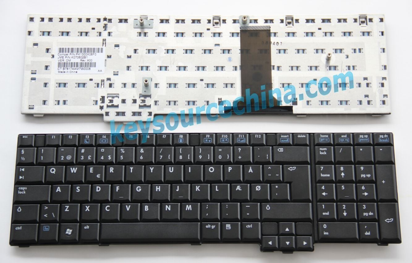 PK1300X06F0 Originalt HP Compaq 8710p 8710w Dansk bærbar tastatur