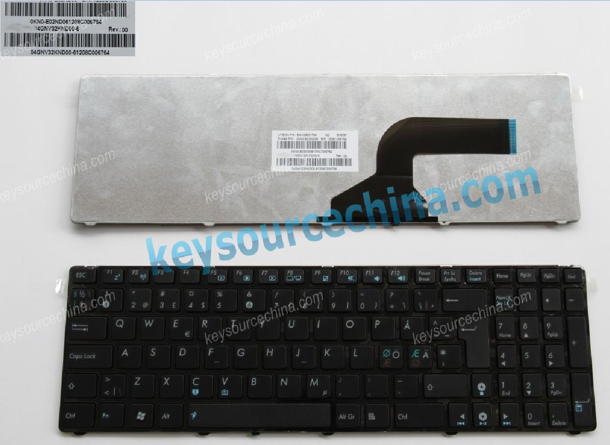 Asus K52JE K53E K53SV K73SV K72F N60 N61VG UL50VG G51J G53SX G72GX Nordic keyboard black