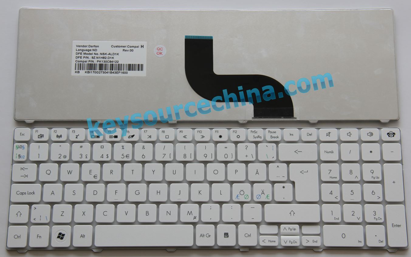 Packard Bell TM80 TM82 TM84 TM86 TM87 TM89 TM94 Tx86 LM85 LM86 LM87 Nordic keyboard