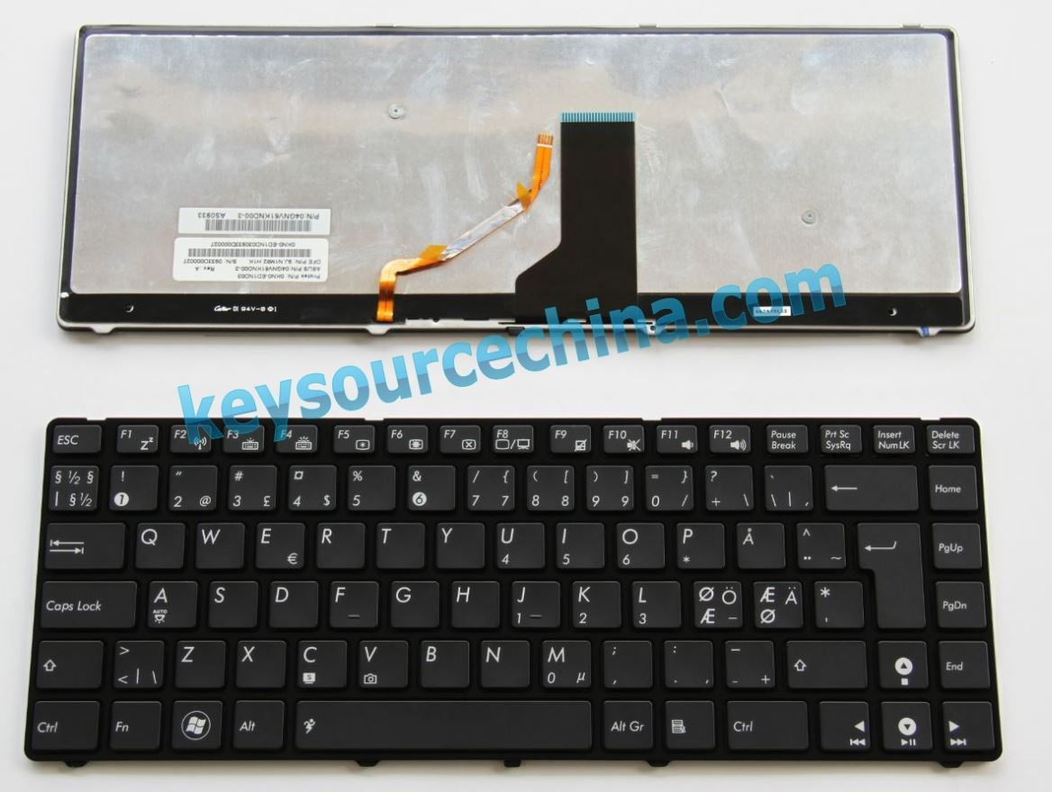 04GNV61KND00-3 Asus UL30 K42 N82 A42 X32 UL80 U35 U31 backlit Nordic keyboard