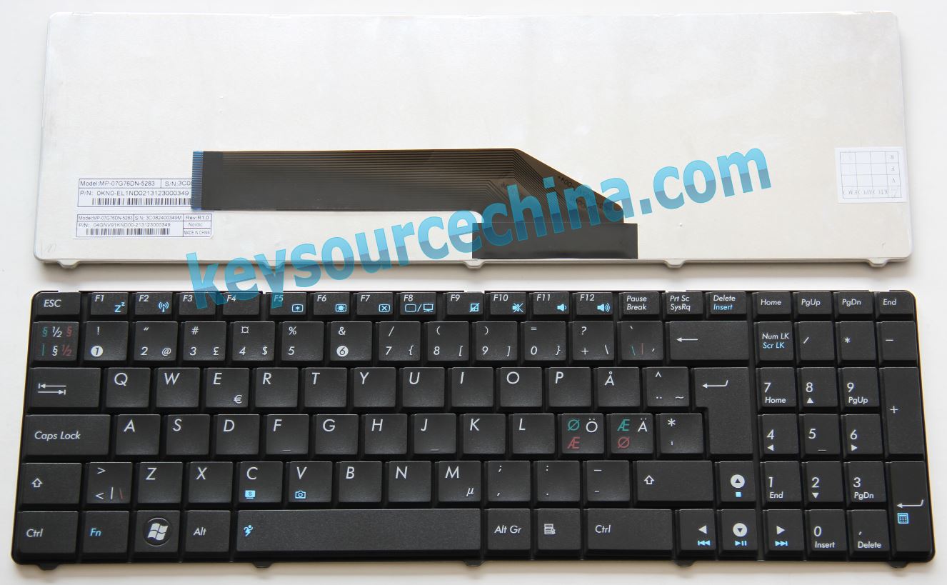 04GNV91KND00-1 Asus K50 K50IJ K70 K51 K60 K60IN X70 K60 F52 X5D P50IJ PRO79 Nordic keyboard