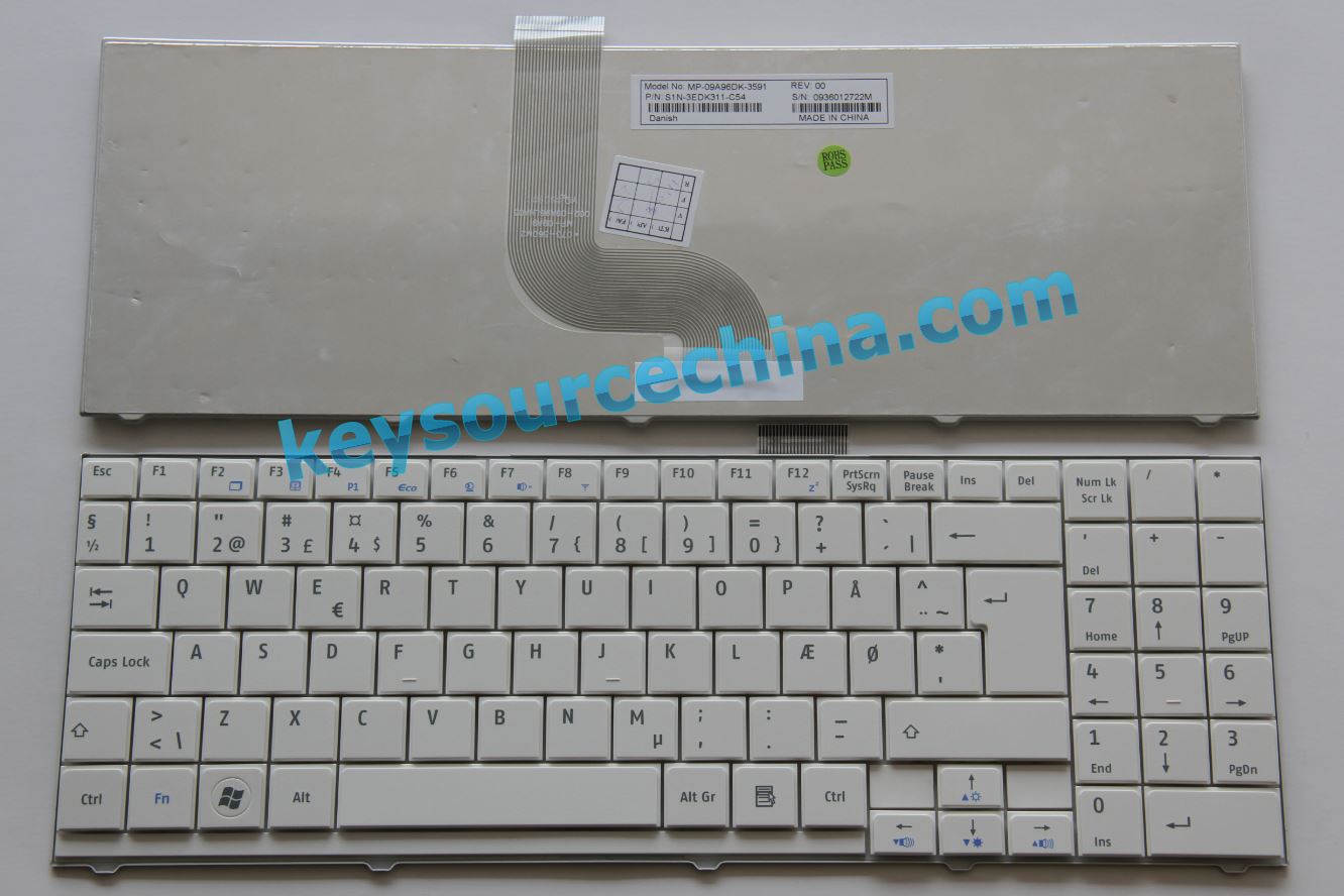 MP-09A96DK-3591 Medion Akoya md97930 S5612 S5611 Dansk tastatur hvid