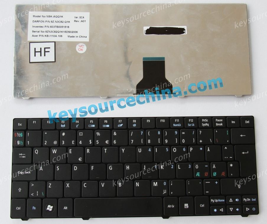 KB.I110A.106  Acer one 721,Acer one 722, Aspire 1830t Nordic keyboard