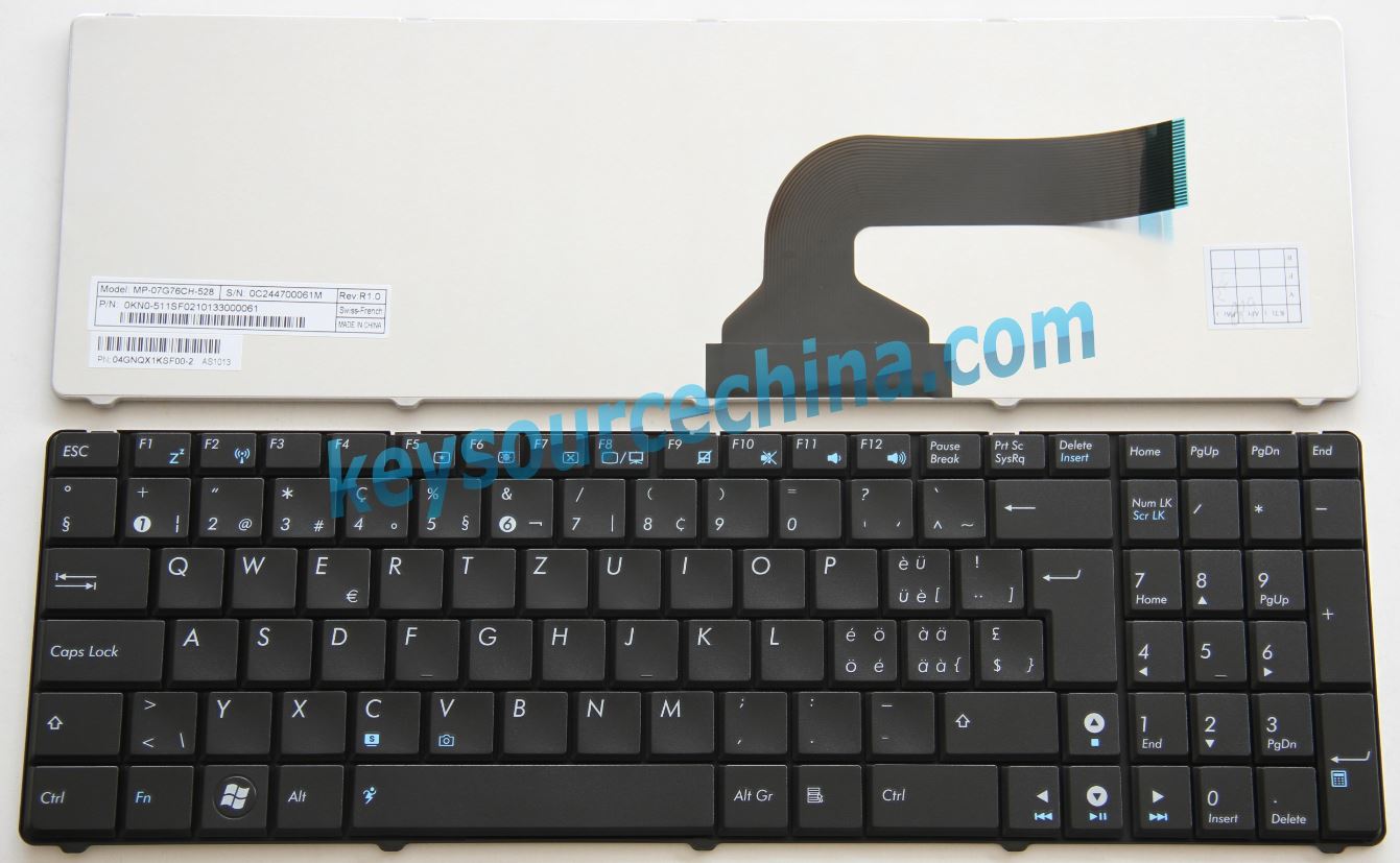 04GNQX1KSF00-2, Asus N50 N51 N60 A52 A72 F50N F70 M60 N71 N90 X61J W90 QWERTZ-Tastatur Laptop (Schweiz / Swiss)(CH/SW) Keyboard