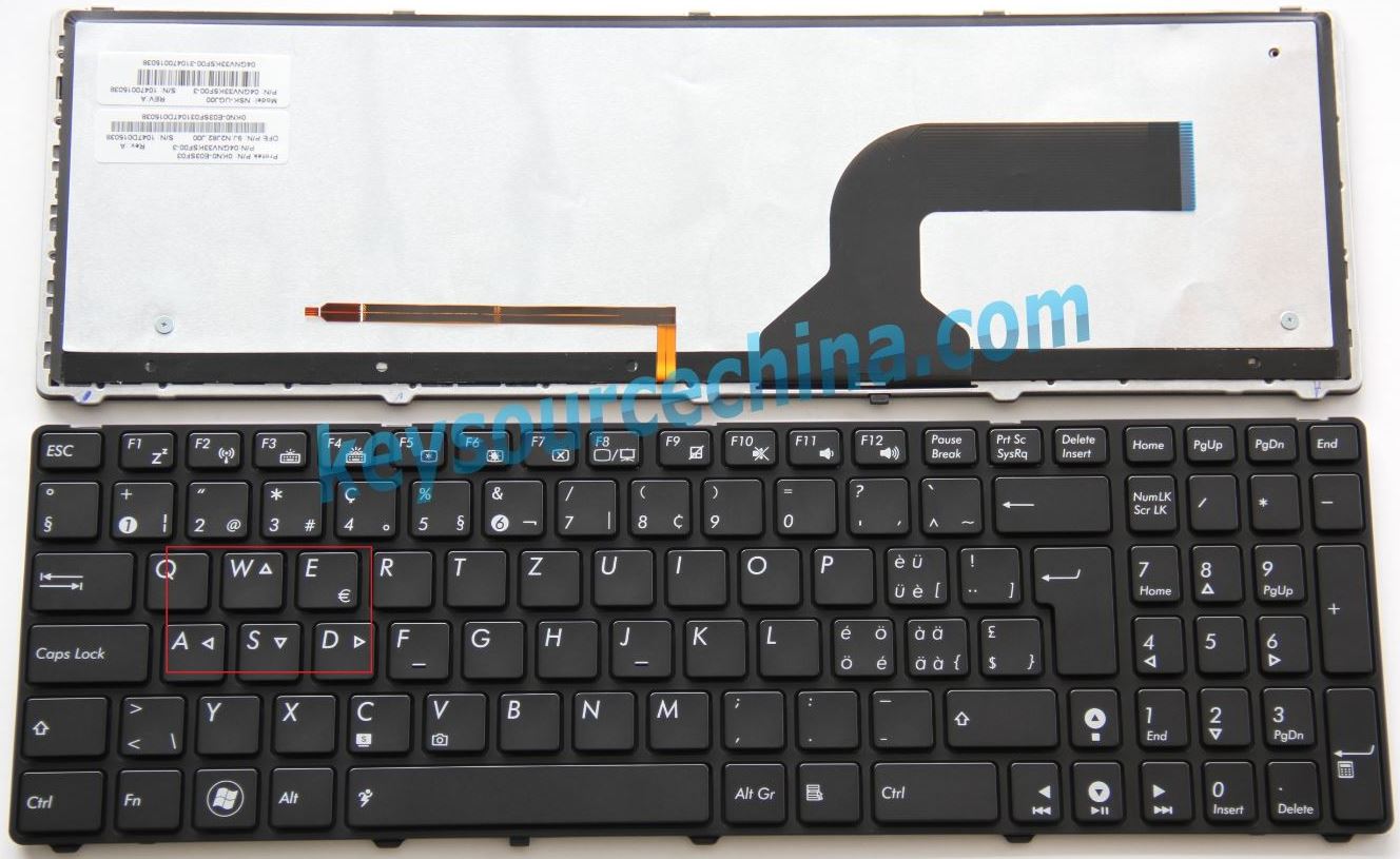 04GNV33KSF00-3, ASUS G51 G53 G60 G72 G73 VX7 UX50V U50VG Backlit QWERTZ-Tastatur Laptop (Schweiz / Swiss)(CH/SW)