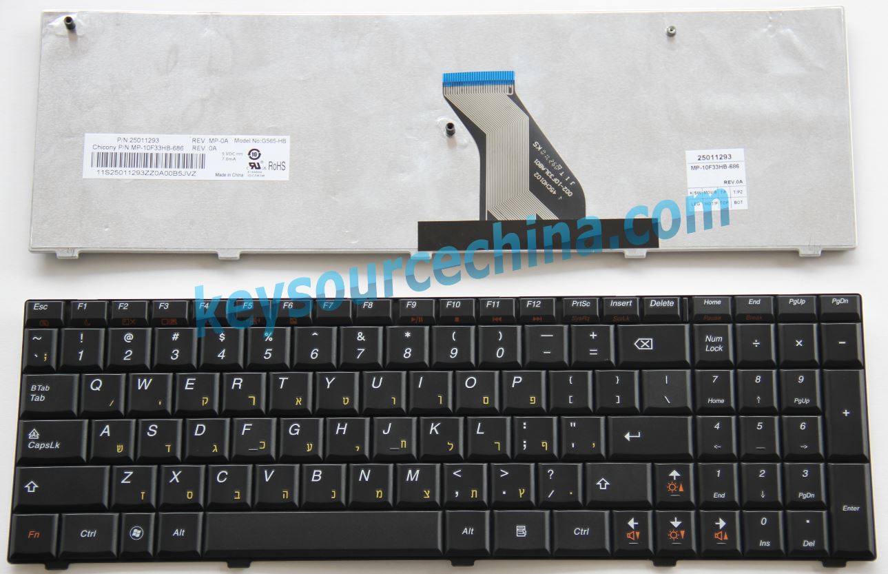 PN:25011293 Lenovo Ideapad G560 G560E G565 מקלדת למחשב נייד Hebrew(HB) Keyboard