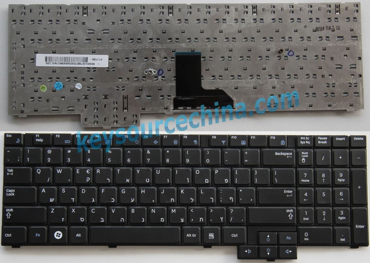 Samsung RV508 RV510 R525 R528 R530 R538 R540 R620 R719 P530 P580 Black מקלדת למחשב נייד Hebrew(HB) Keyboard