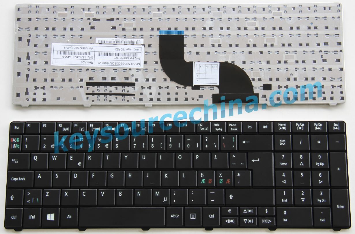 Acer Aspire E1-521 E1-531 E1-571 TravelMate 5335 5740 7740 8572 Nordic keyboard MP-09G36DN-6981W