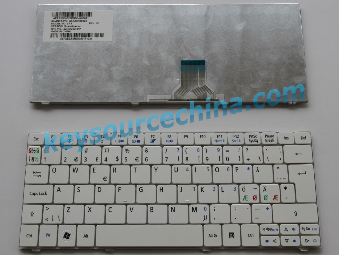 Acer Aspire One 751 752 Nordic keyboard white
