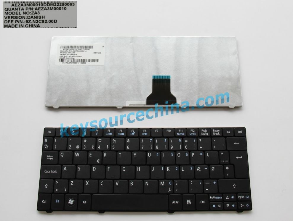 Acer Aspire One 751 752 Dansk bærbar tastatur,9Z.N3C82.00D,acer za3