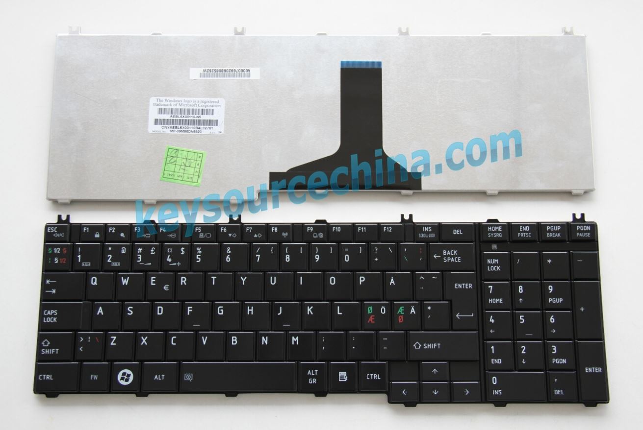 MP-09M86DN6920 Originalt Toshiba Satellite C650 C655 C660 B350 T350 L650 L655 L670 L675 L750 L755D L770 L775D Nordic Keyboard