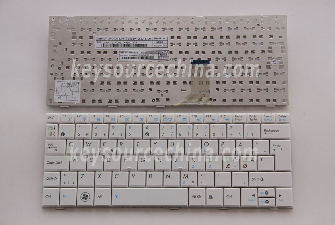 MP-09A36DN-5283 Originalt Asus Eee PC 1001HA 1005HA 1008HA R101 R101X R105 R105D Nordic Keyboard