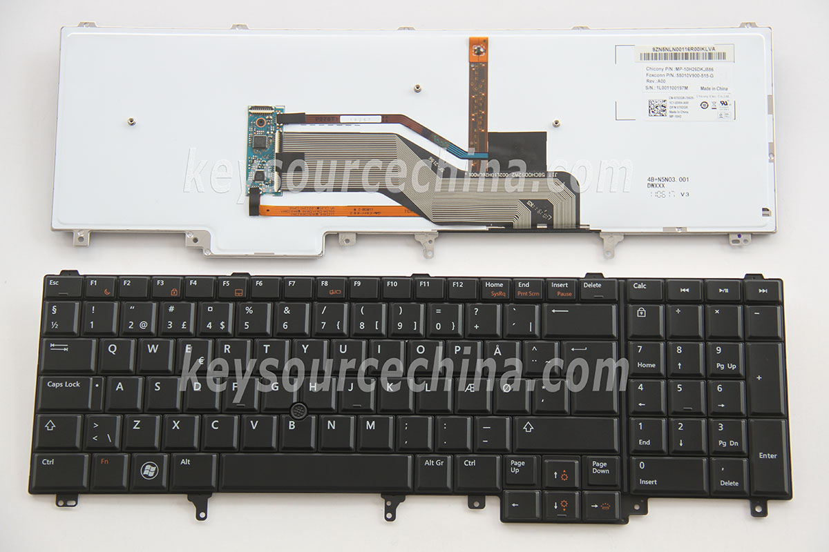 MP-10H26DKJ886 Originalt Dell Latitude E5520 E5530 E6520 E6530 E6540, Precision M4600 M4800 M4700 M6700 M6800 Danish Keyboard Backlit