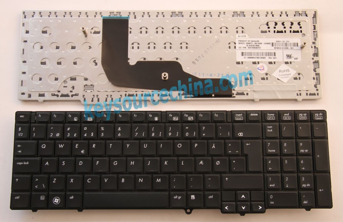 9Z.N3F82.M0D Originalt HP Probook 6540b 6545b 6550b 6555b Danish Keyboard