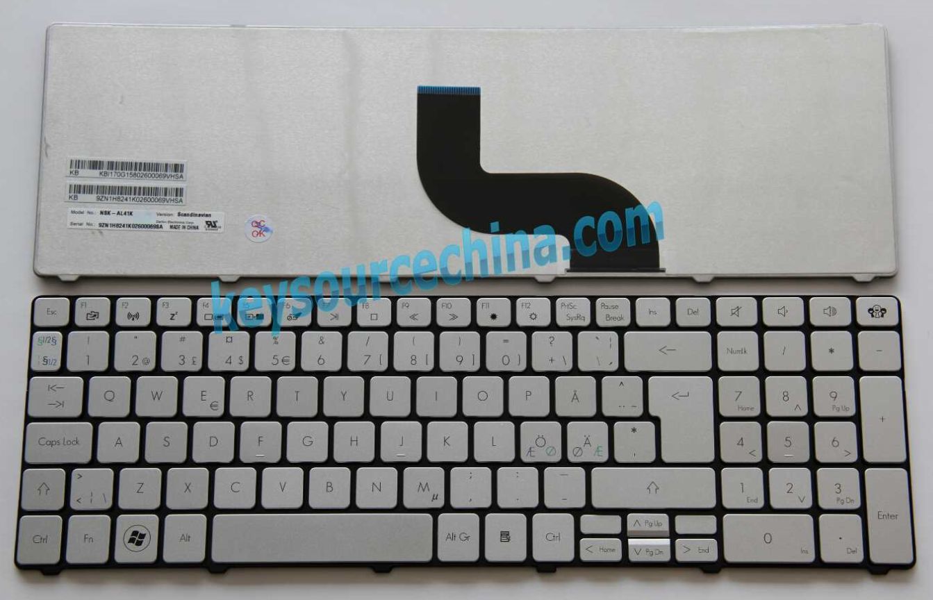 Silver Packard Bell Easynote TM81 TK81 TM86 TM87 TM89 TM01 TM05 Nordic Keyboard Tangentbord FIN DK NO