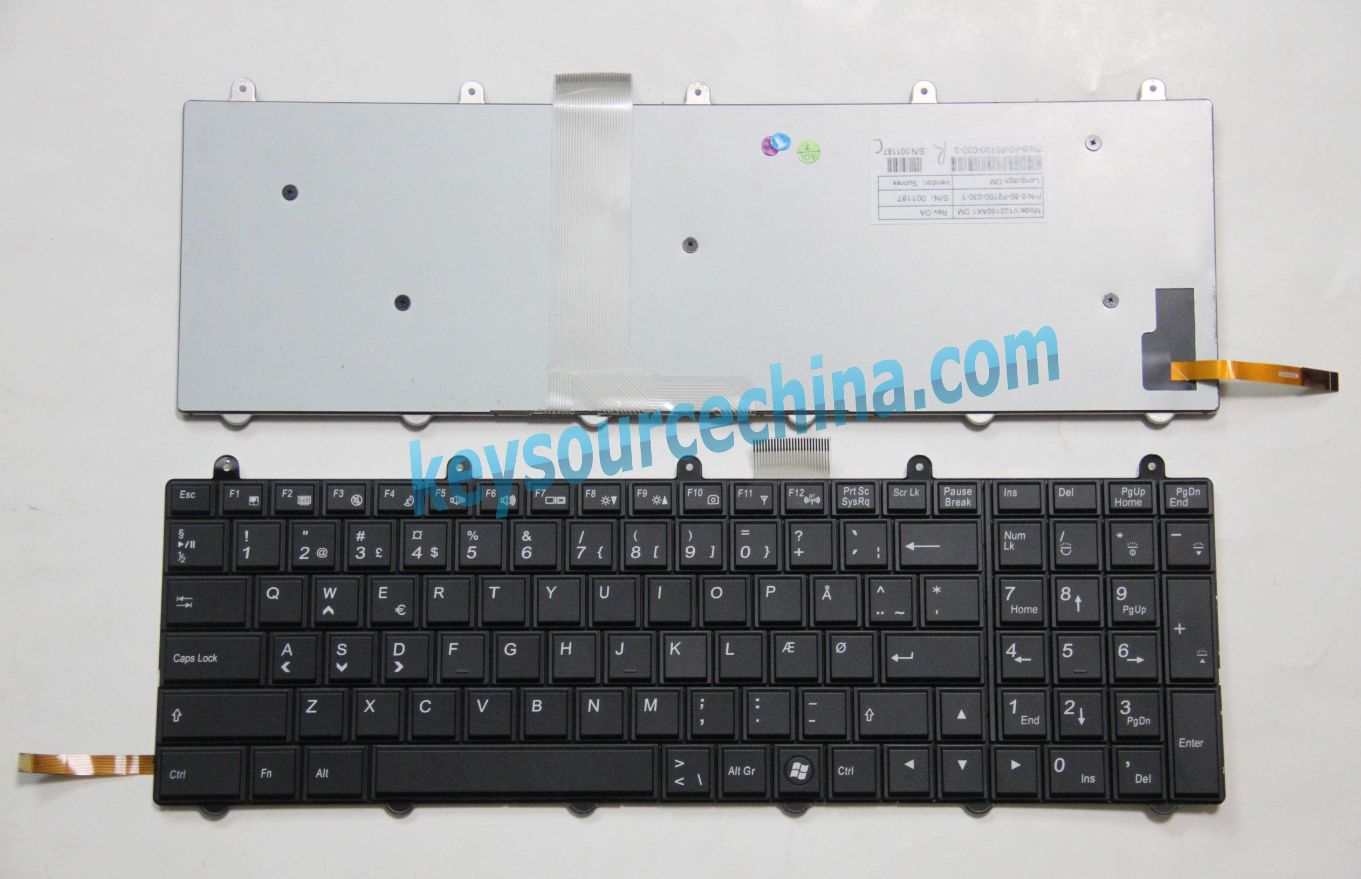 V132150AK1 DM Originalt Backlit Clevo P150EM P170EM P270WM, Sager NP9150 NP9170 Danish Keyboard