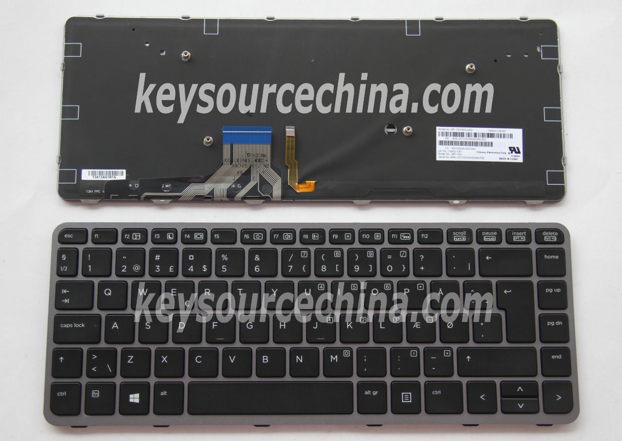 MP-13A16DKJ442 Originalt HP EliteBook Folio 1040 G1 backlit Danish Keyboard