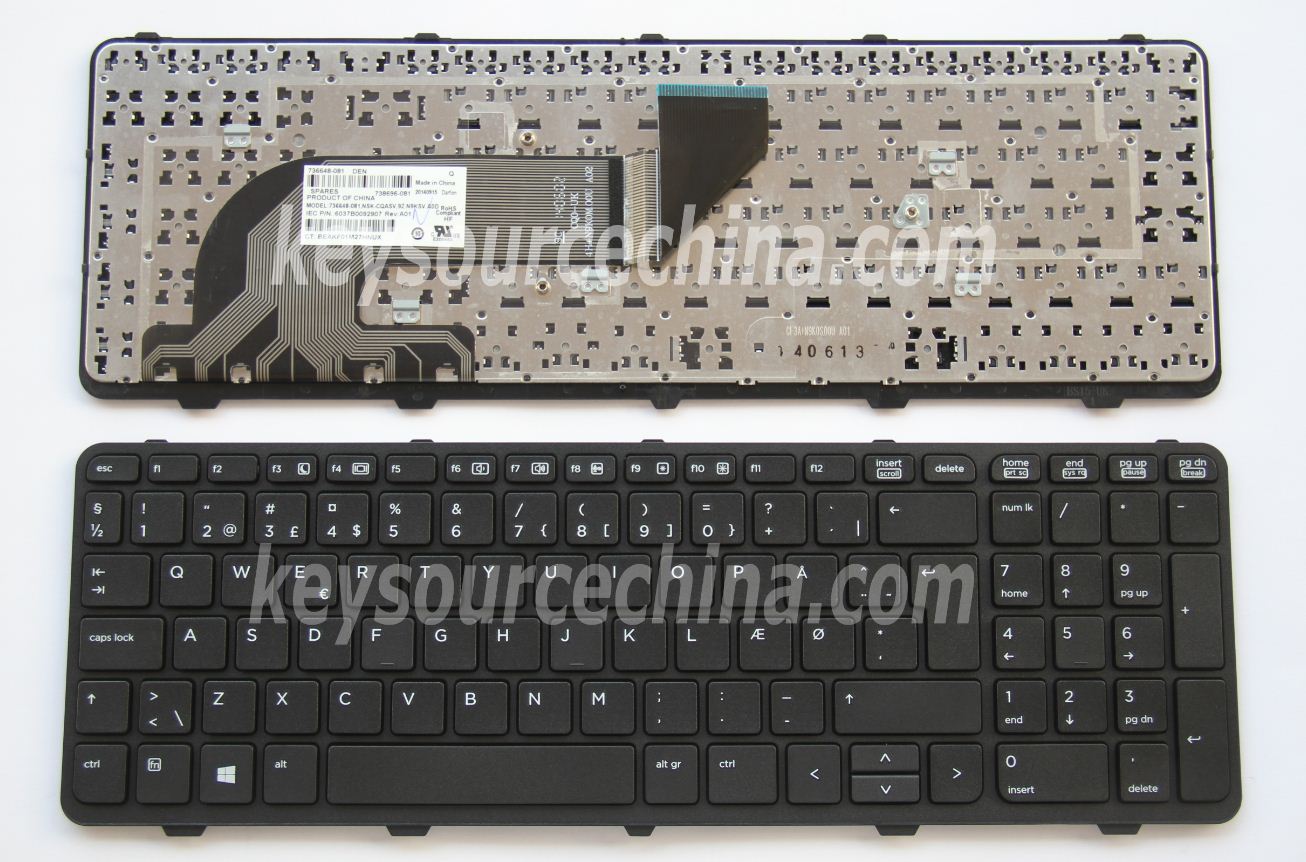 9Z.N9KSV.A0D Originalt HP ProBook 450 G0, 450 G1, 450 G2, 455 G1, 455 G2, 470 G0, 470 G1, 470 G2 Danish Keyboard