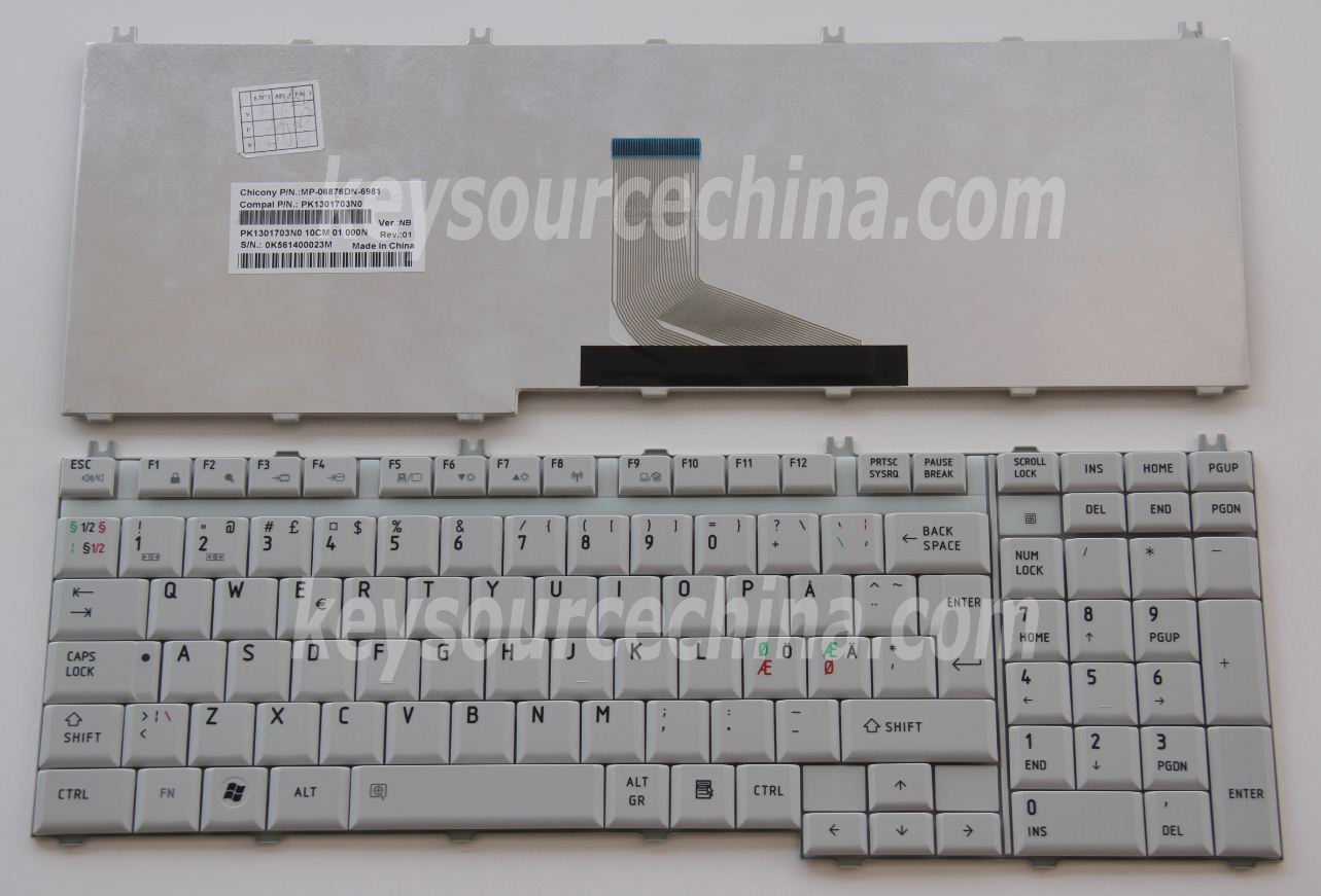 9Z.N2P82.01K Originalt Toshiba Satellite P200 P205 x200 x205 Nordic Keyboard
