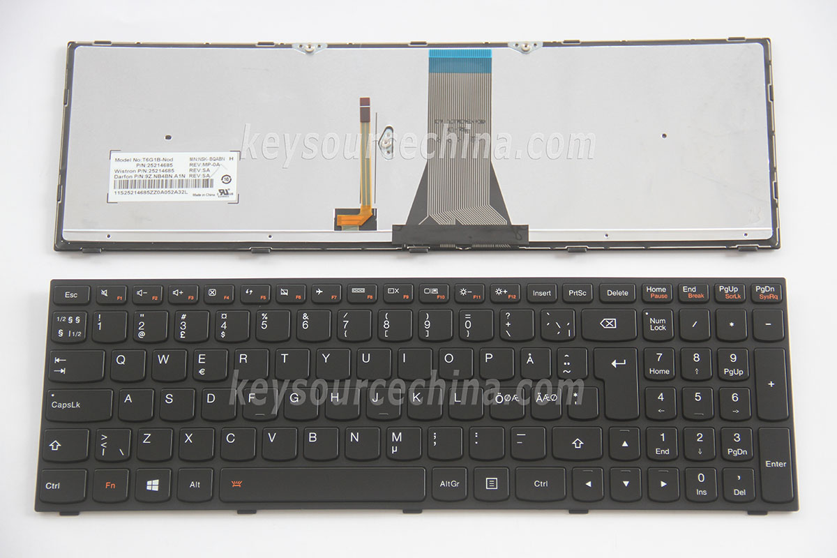 9Z.NB4BN.A1N Originalt Lenovo IdeaPad M50 M50-70 M50-80, Flex 2-15 Flex 2-15D Nordic Keyboard Backlit