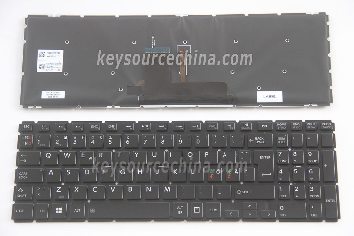 9Z.NBCBU.21K Originalt Toshiba Satellite L50-C L50D-C L70-C C55-C P50-C P50D-C P50t-C P50W-C P55W-C Nordic Keyboard