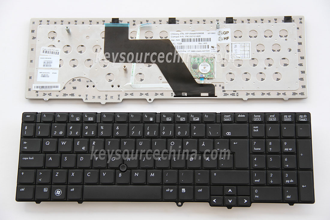 MP-09A86N06698 Originalt HP Elitebook 8540p 8540w 595790-091 with pointer Norwegian Keyboard