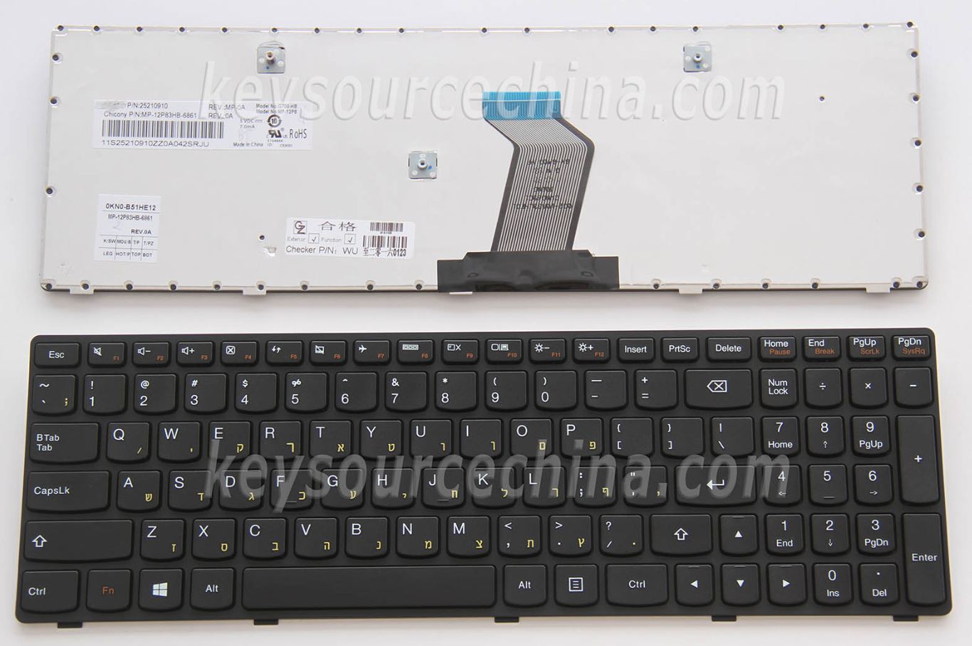 25210970 Originalt Lenovo IdeaPad G500 G505 G510 G700 G710 Hebrew Laptop Keyboard Israel HE