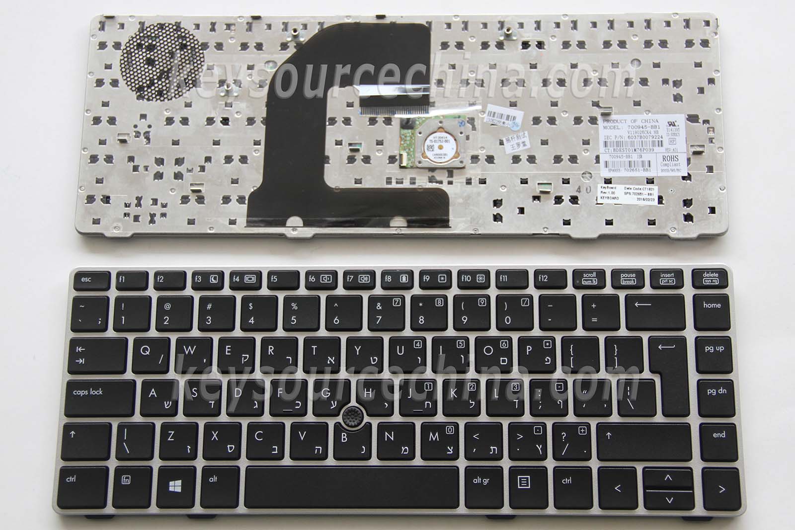 702651-BB1 Originalt HP EliteBook 8460p 8470p Hebrew Laptop Keyboard Israel HE מקלדת