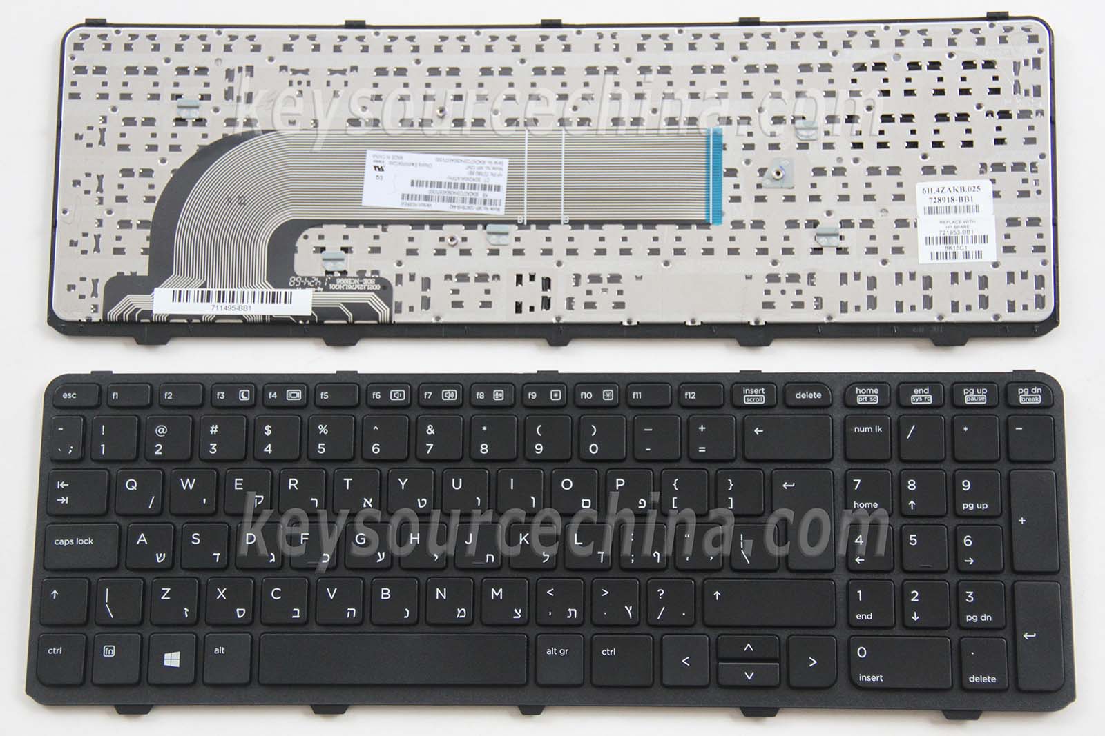 728918-BB1 Originalt HP ProBook 450 G0 450 G1 450 G2 455 G1 455 G2 470 G0 470 G1 470 G2 Hebrew Laptop Keyboard Israel HE מקלדת