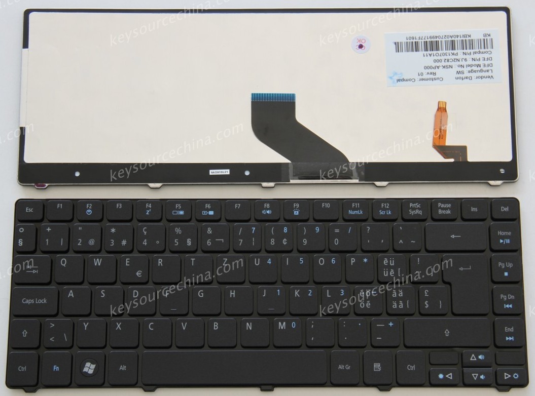 KBI140A027,Acer aspire 5935G 5940G 5942G Suisse Clavier(SW)